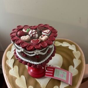 Sweet Treat Valentines Day Heart Shaped Candy on Wooden Pedestal Candle